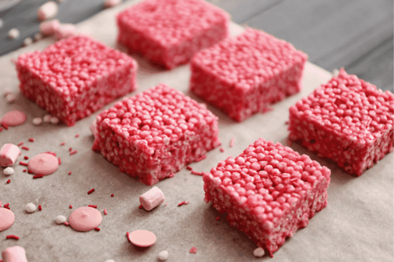 Pink crispy puff treats